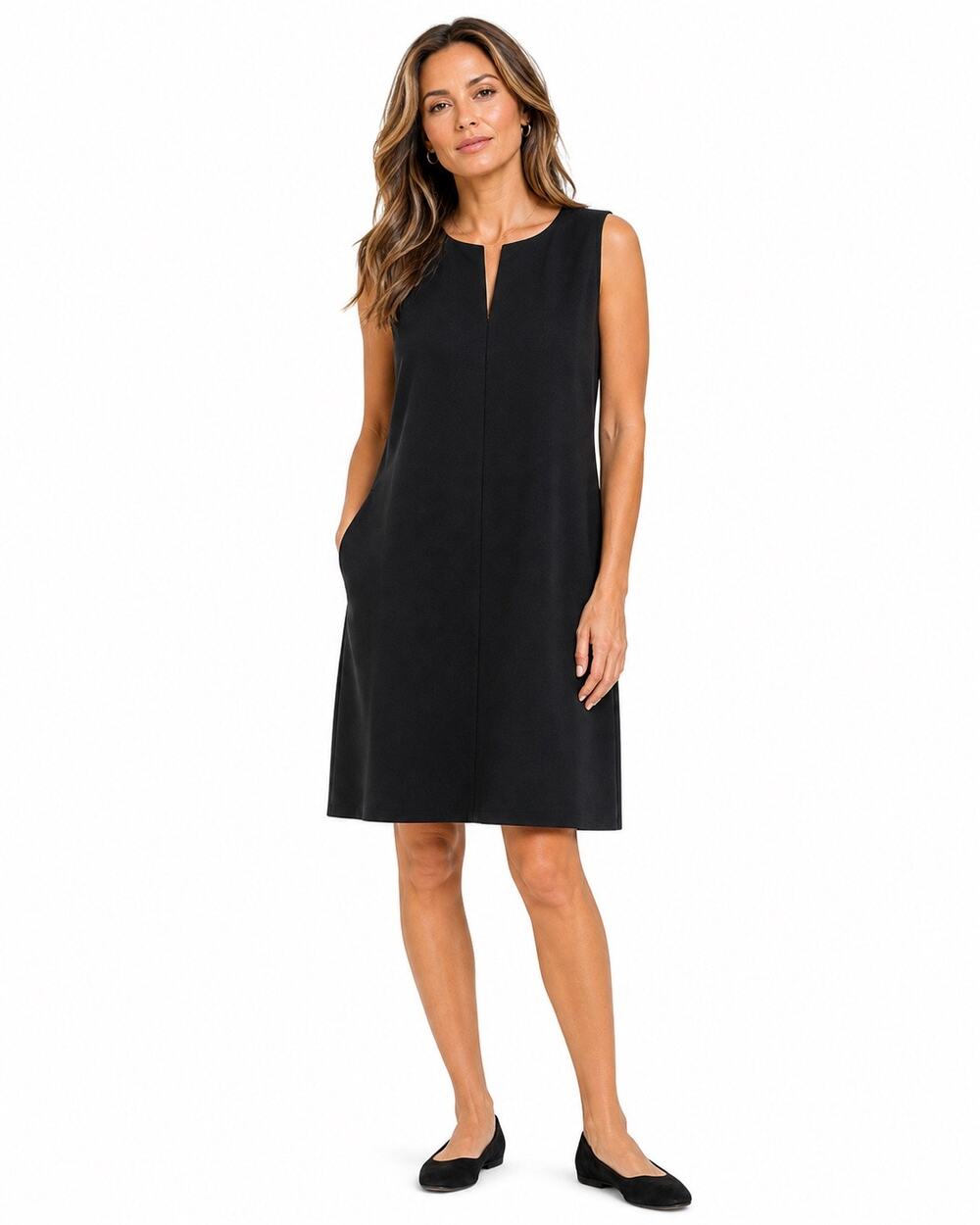 Eileen Fisher Black Cotton Blend Ponte Zip-Up Dress Size S S2OKB-D5069M NWT $178